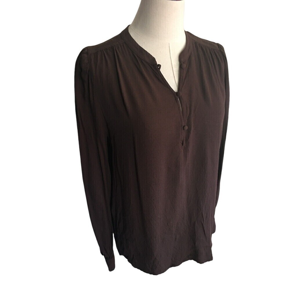 Wilfred Top Women's Size Medium Brown Long Sleeve Button Closure - Picture 3 of 8